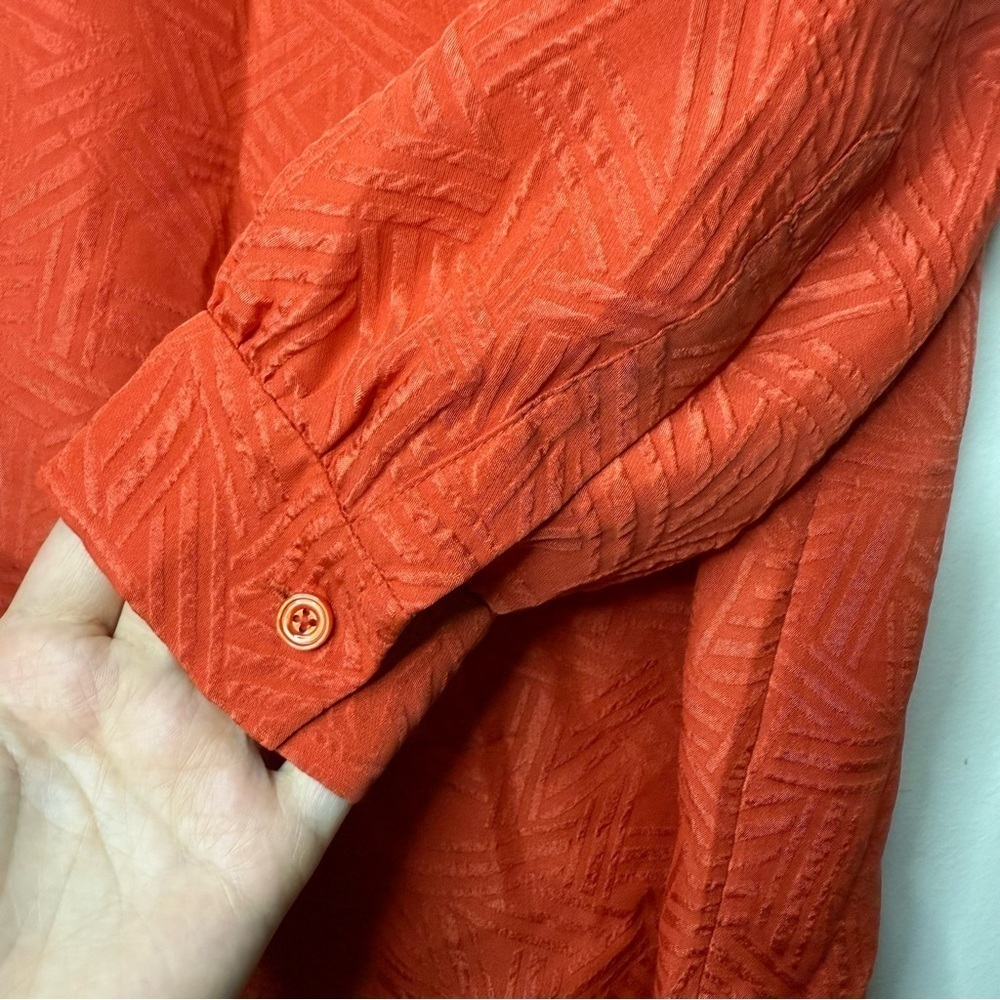 DVF Seanna 100% Silk Orange Geometric Hatch Printed Collar Career Shirt Dress - Picture 5 of 11